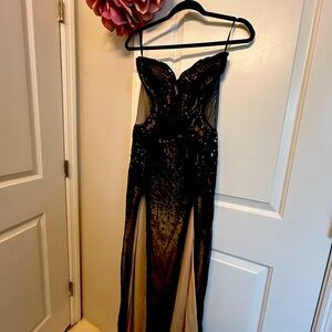 Black Sequence Mermaid dress with front slits and sheer on the side!